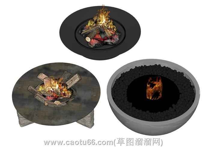 乡村火炉篝火柴火su模型