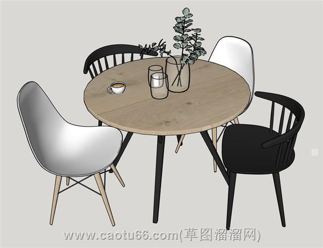圆桌椅餐桌椅洽谈桌su模型