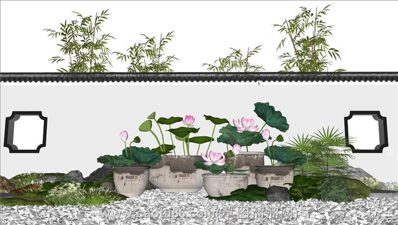 荷花池景观小品水缸su模型