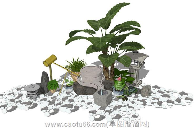 石磨流水景观惊鹿su模型
