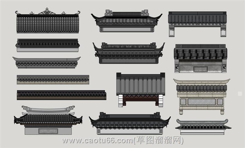中式门头构件屋檐屋顶飞檐su模型