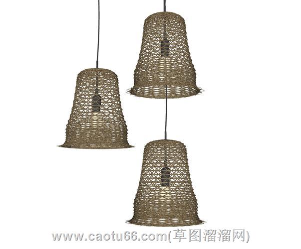 新中式竹编吊灯编织灯su模型