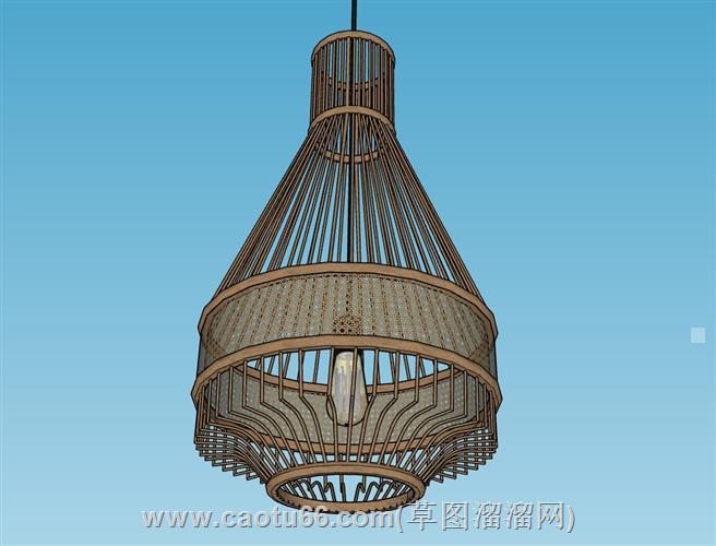 编织灯竹制吊灯skp模型