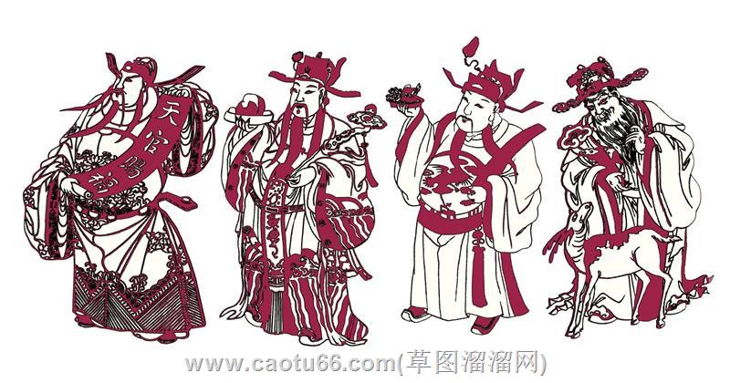天官福禄寿财神剪纸su模型