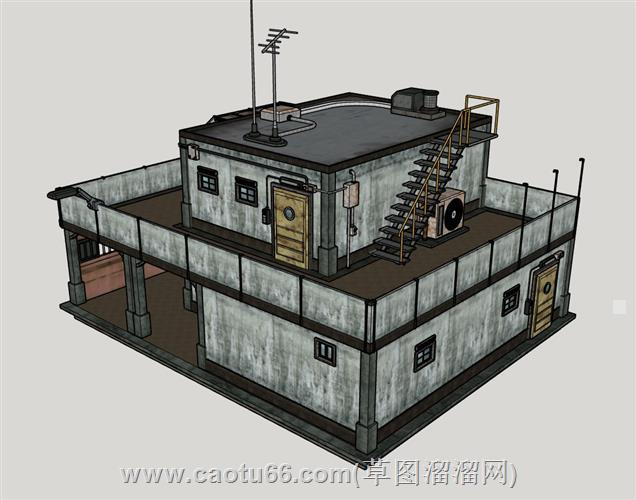 破旧的电台据点su模型