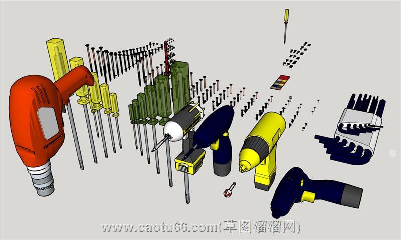 电钻冲击钻螺丝工具集合su模型