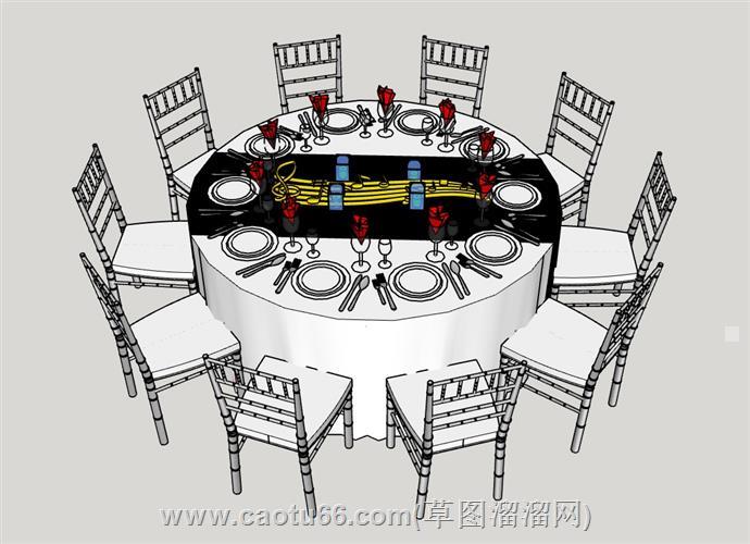 圆桌椅餐桌椅su模型