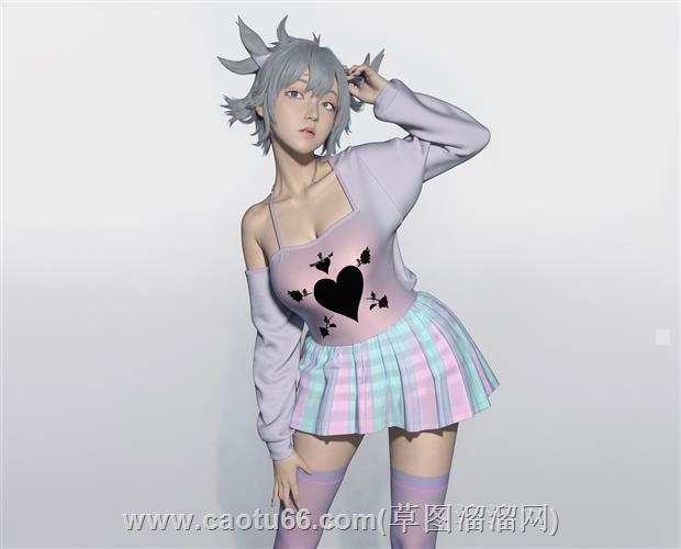 可爱猫女少女人物su模型
