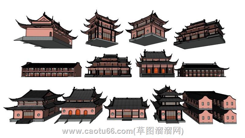 中式寺庙古建筑庙宇su模型