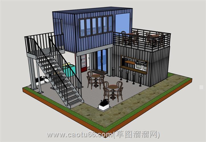 集装箱咖啡屋su模型