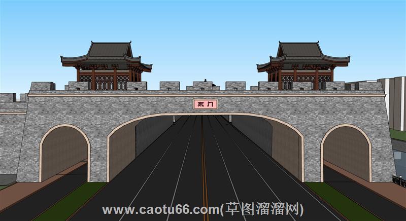 古建筑城楼城门大桥su模型