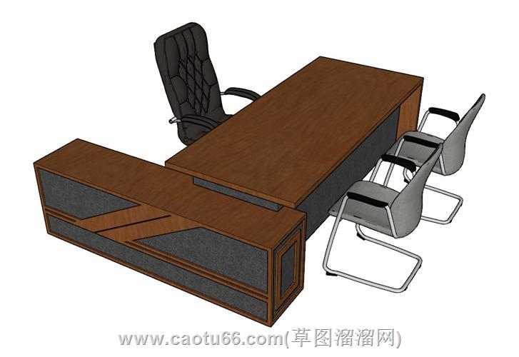 L形办公桌班台SU模型：现代办公空间的理想之选