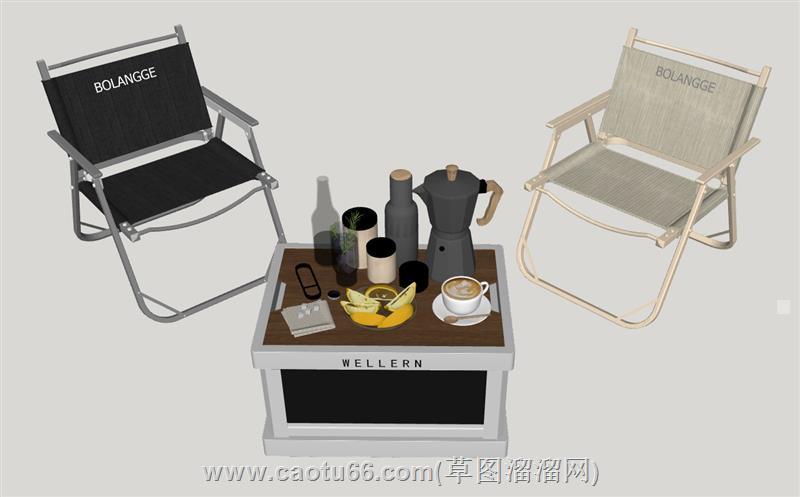 户外露营椅摆桌的su模型