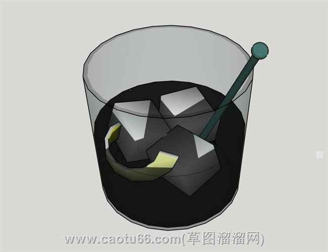 玻璃杯饮品冰块su模型