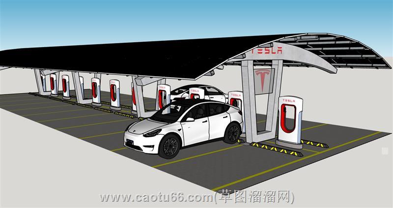 特斯拉新能源充电站su模型