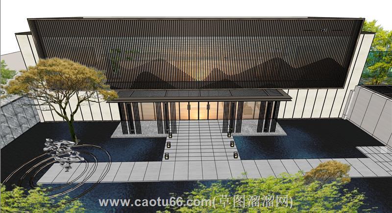 抢先收藏！新中式开发商示范区SU模型，引领地产设计新风向