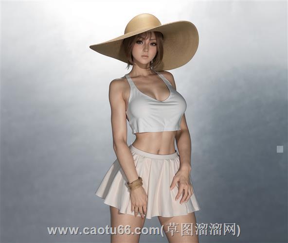 带草帽的女孩子人物su模型