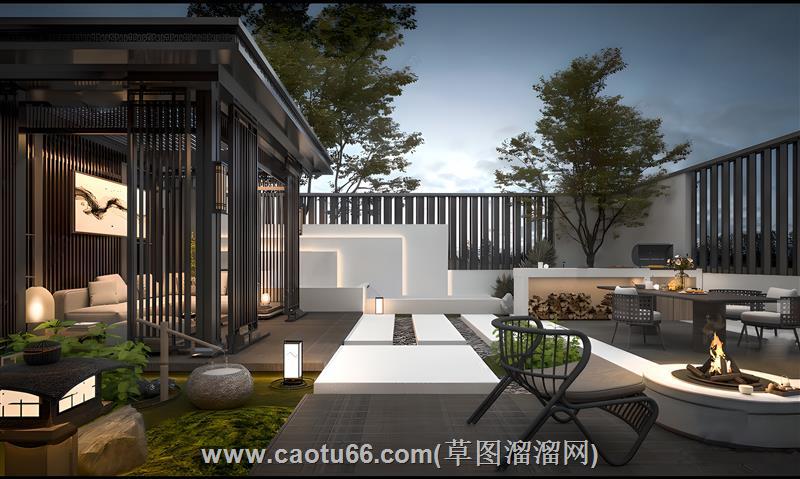 新中式庭院景观SU模型