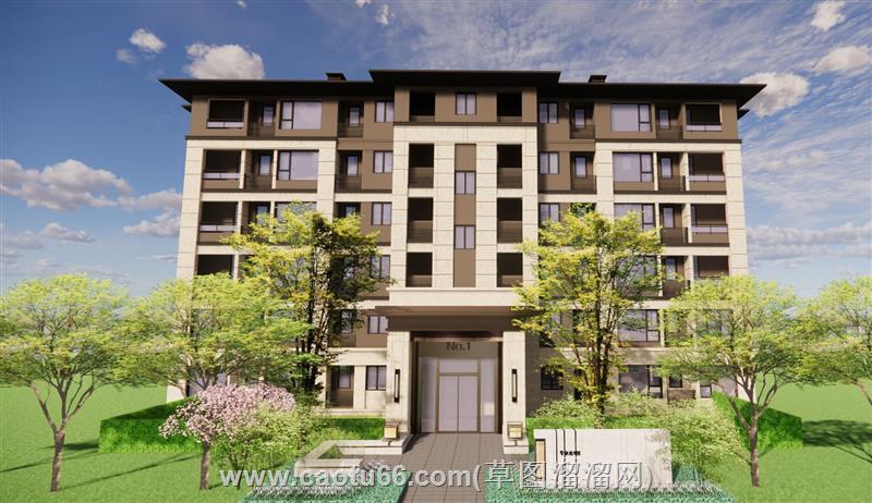 新中式小区单元楼建筑su模型
