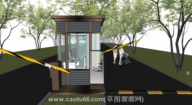 保安岗小区岗亭闸机su模型