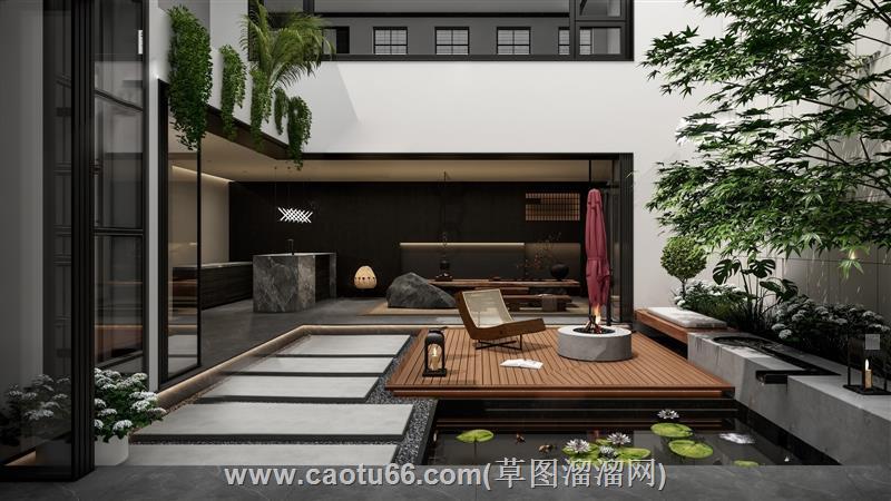 现代庭院花园景观su模型
