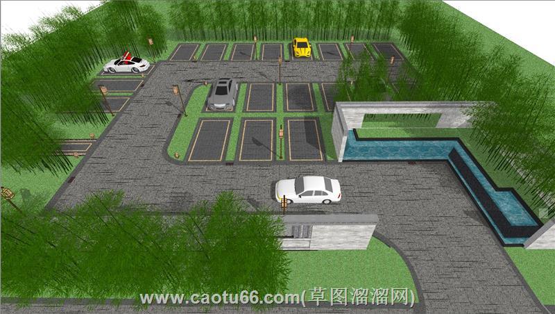 中式停车坪停车位su模型