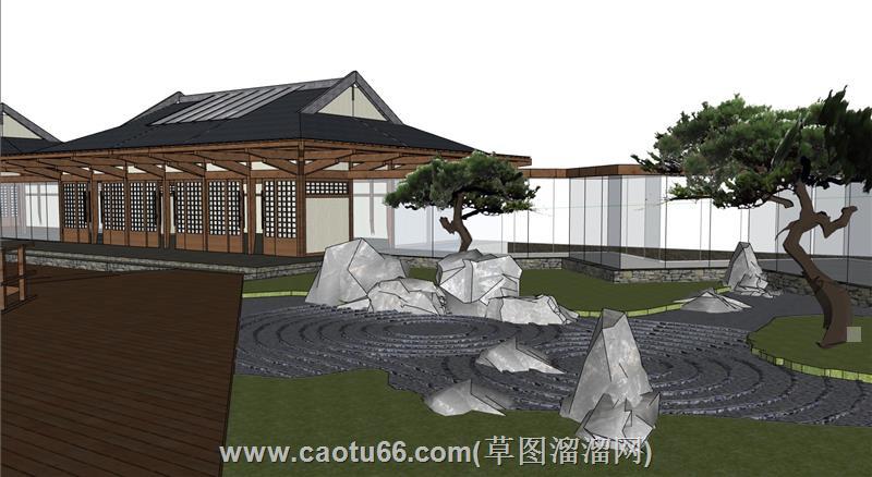 日式日本庭院住宅su模型