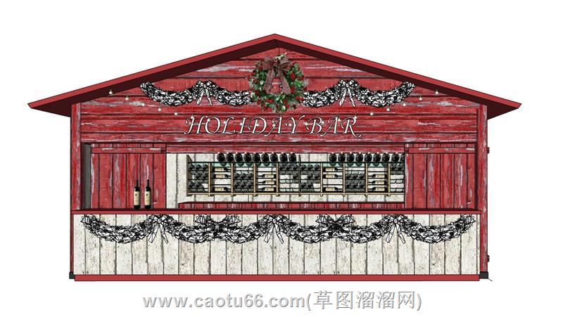 圣诞雪屋酒吧木屋su模型