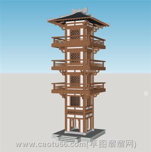 汉朝宫阙瞭望塔角楼su模型