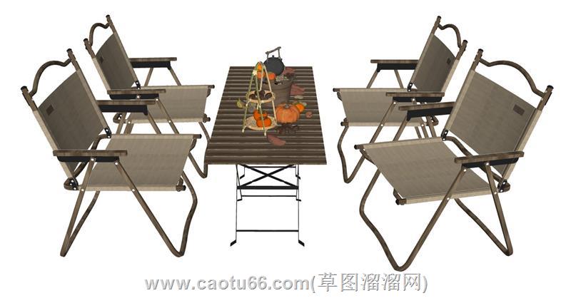 露营桌椅围炉煮茶模型
