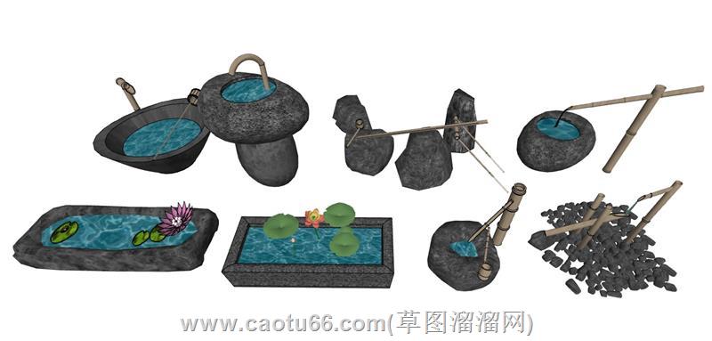 竹滴水荷花池惊鹿模型