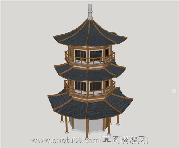 中式景观塔宝塔su模型