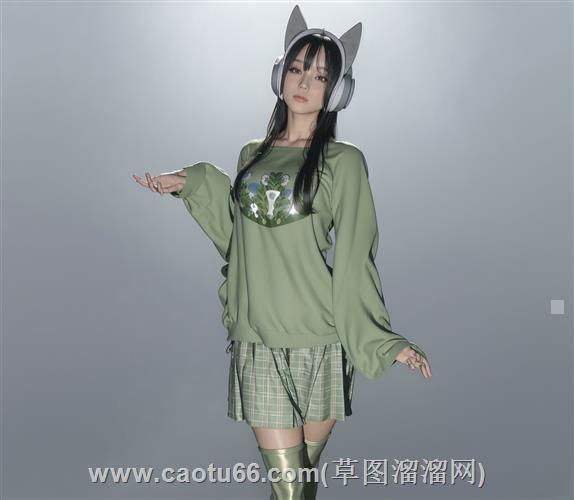 站姿绿茶美女人物su模型
