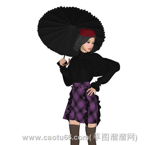 高品质打伞美女人物su模型