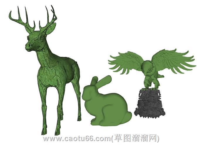 绿雕小鹿兔子老鹰su模型