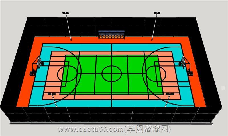 露天户外篮球场su模型