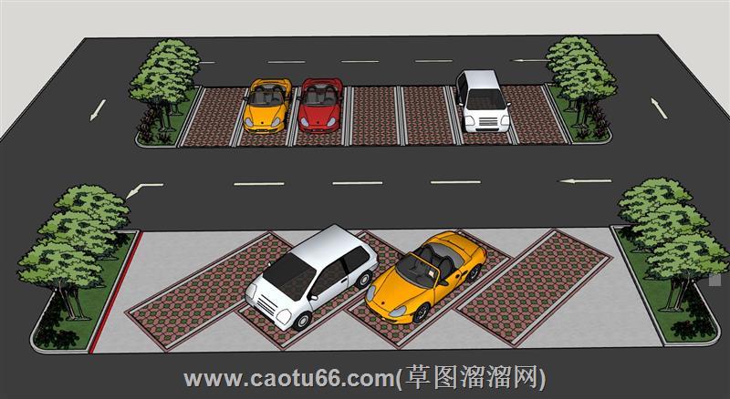 汽车停车场停车坪su模型