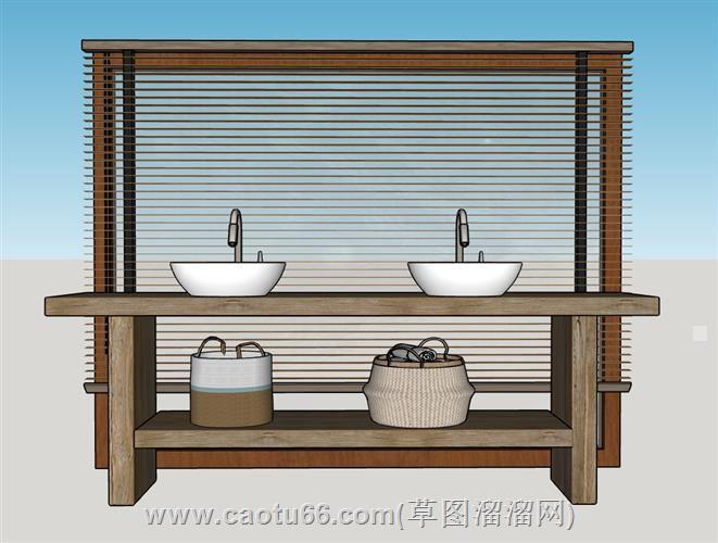 木纹浴室柜洗手盆模型