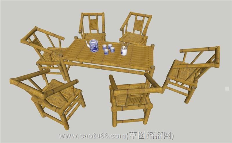 凉椅竹桌椅草图模型
