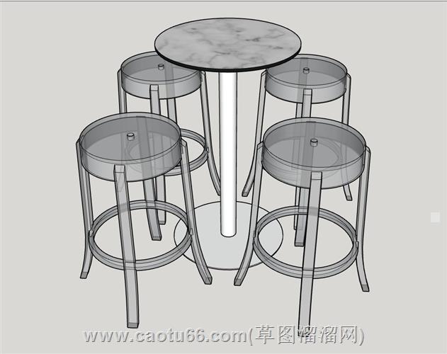 乡村吧台桌椅模型