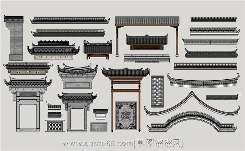 中式建筑屋檐构建模型