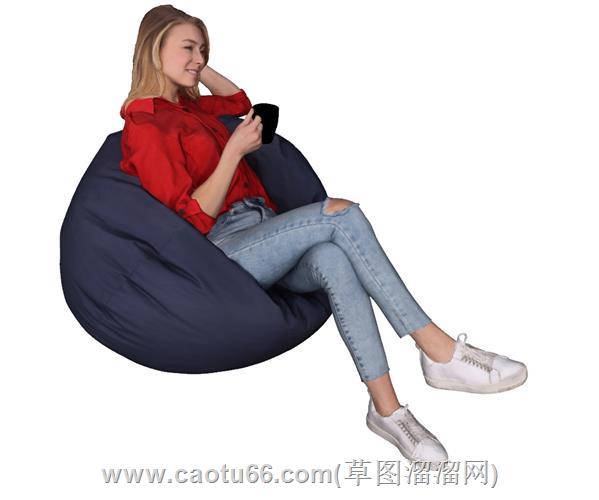 坐立人坐姿喝咖啡女人模型