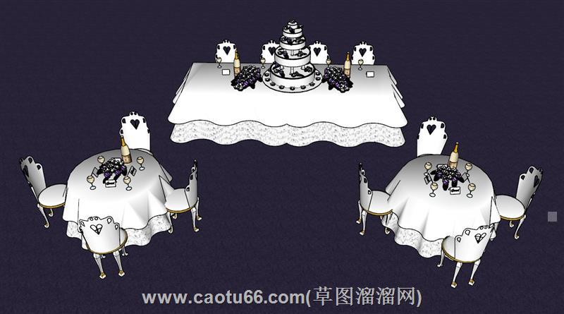 婚礼宴席桌和蛋糕模型