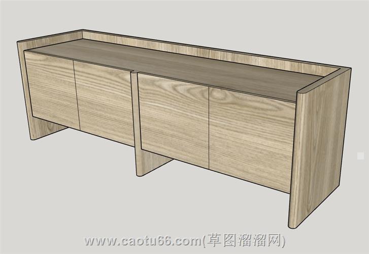 原木纹边桌柜模型