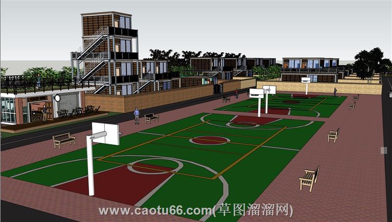 集装箱住宅区带篮球场模型