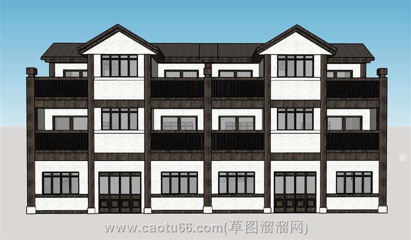 中式配景楼建筑模型