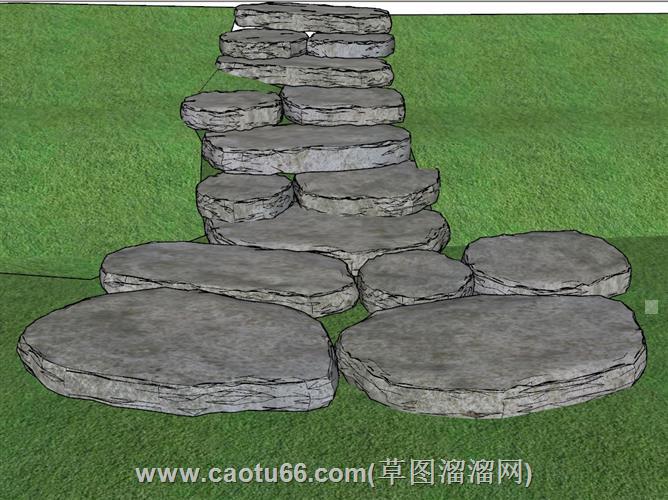 老石块石头台阶汀步模型