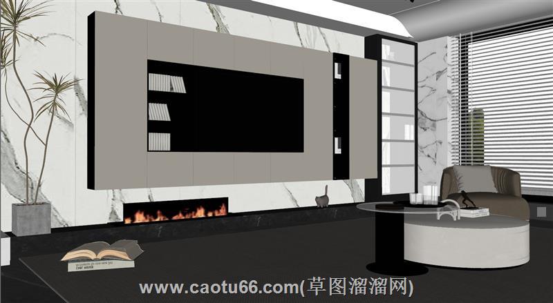 现代客厅电视墙沙发模型