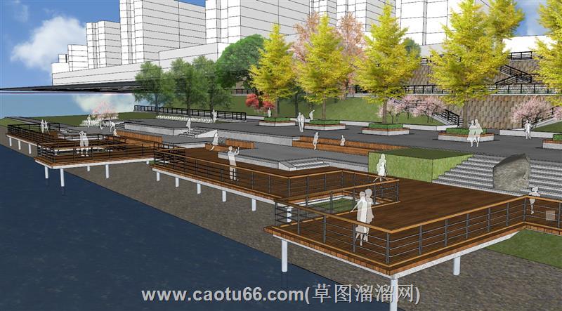 滨水滨湖景观河堤模型