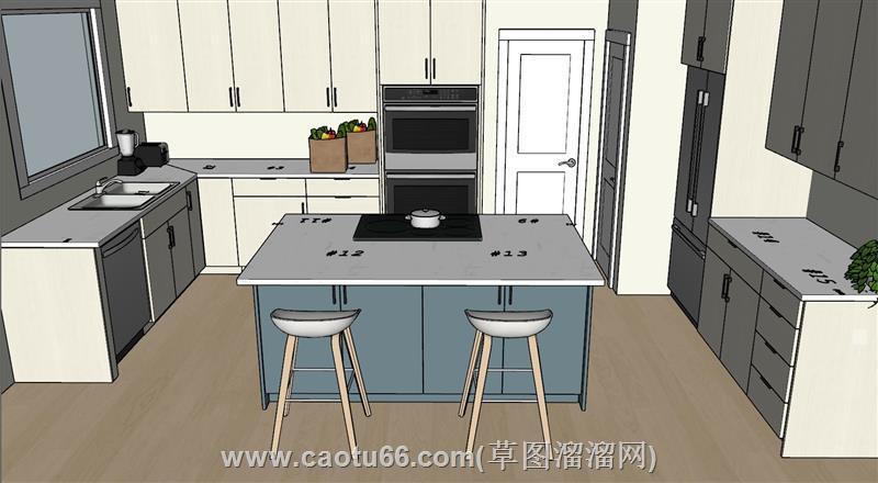现代厨房吧台模型